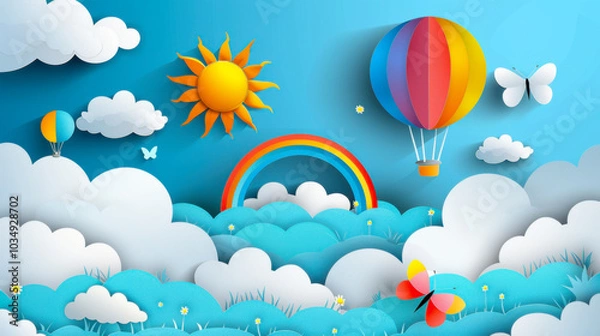 Obraz Beautiful fluffy clouds on blue sky background with summer sun