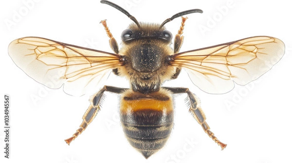 Fototapeta view of a honeybee with visible fuzz