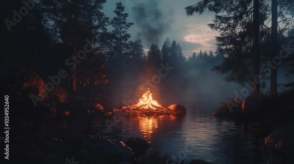 Fototapeta Campfire in the Mist