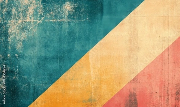 Fototapeta Distressed wall with blue, yellow, and red sections.