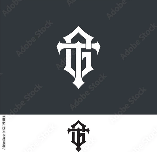 Obraz TG, GT, monogram initial Letter Logo
