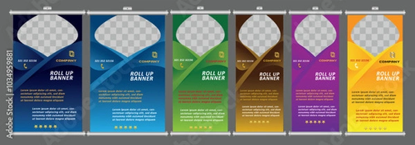 Fototapeta Set of Modern Roll up banner, stand banner layout, photo space background, business flyer design vector illustration