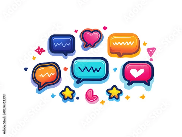 Fototapeta Colorful Communication Icons with Speech Bubbles and Emoticons in Modern Design