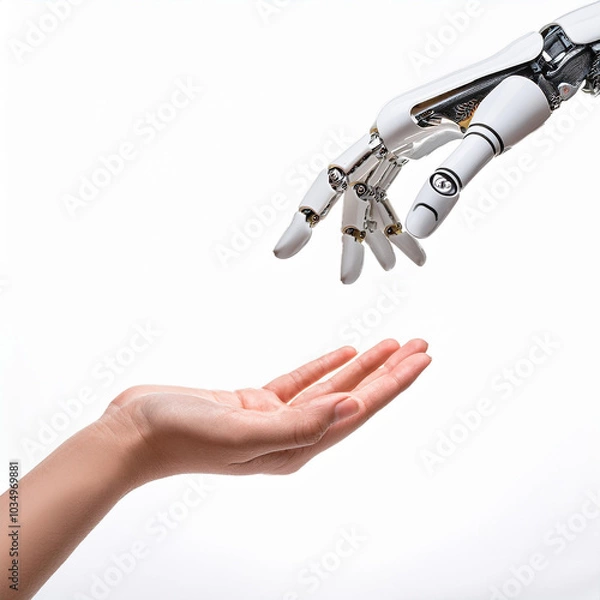 Obraz Human and Robot Hands Unite in Technology
