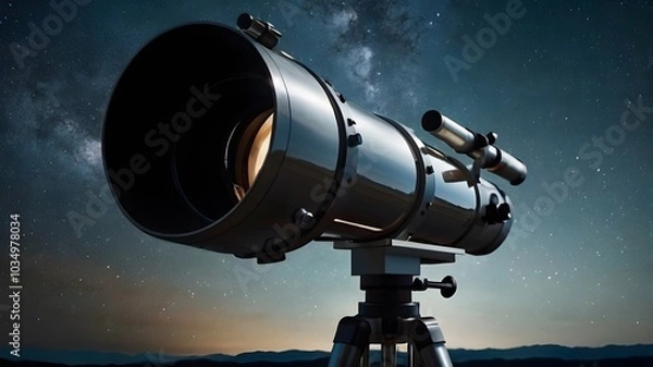 Fototapeta Close up of high powered telescope aimed at stars astronomy and astrophotography background