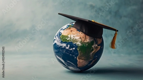 Fototapeta Earth globe with graduation cap symbolizing global education