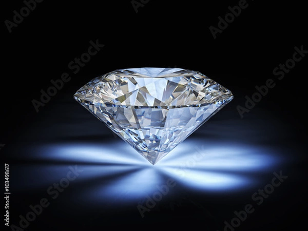 Fototapeta  classic cut diamond and reflections of light, sparkles. black background. luxury and precious concept. wealth. nobody around.