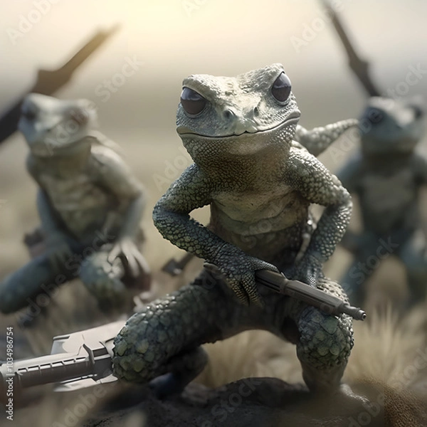 Obraz Frog holding gun