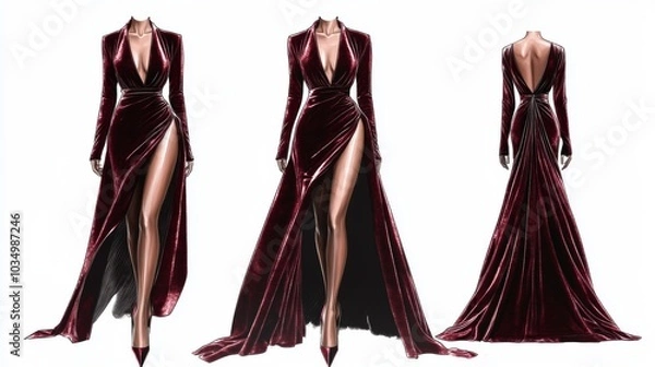 Obraz Ultra detailed, photorealistic fashion design sketch of a luxurious velvet gown