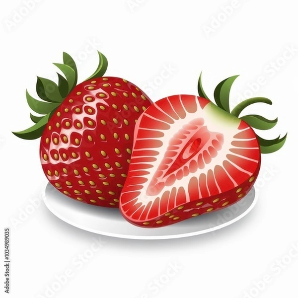 Fototapeta Red Strawberry Vector illustration, strawberry fruit vector template for design, template, reading book, printing, 3d strawberry, strawberry seeds, leave, strawberry leafs, vector design of fruit	

