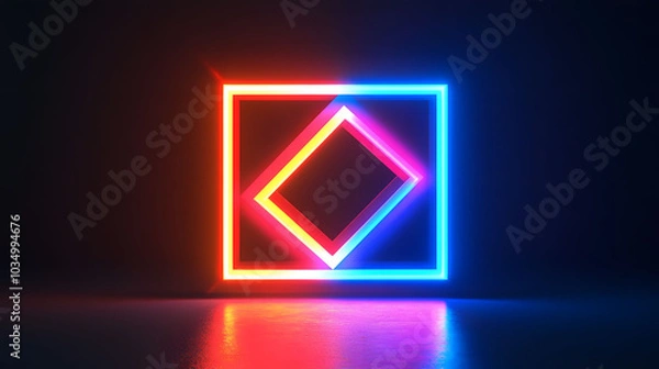 Fototapeta Vibrant Neon Square on Black Background, intricate details, bold colors, luminous RGB backlight, striking visual impact