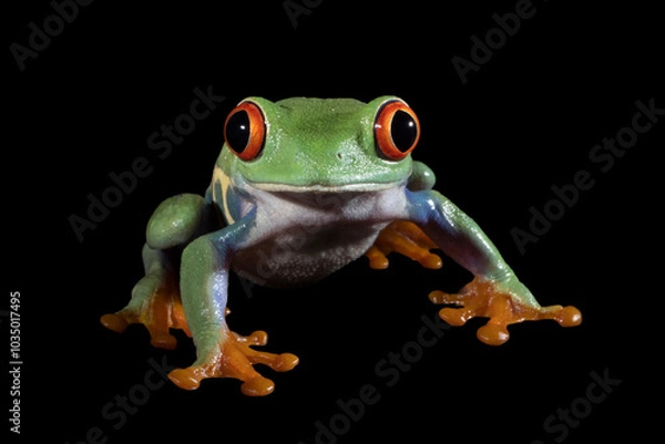 Fototapeta Red-eyed tree frog on black background, red-eyed tree frog (Agalychnis callidryas) closeup