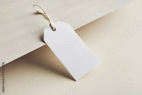 Fototapeta White clothing hang tag mockup blank paper cardboard price label tag with rope with sopy space