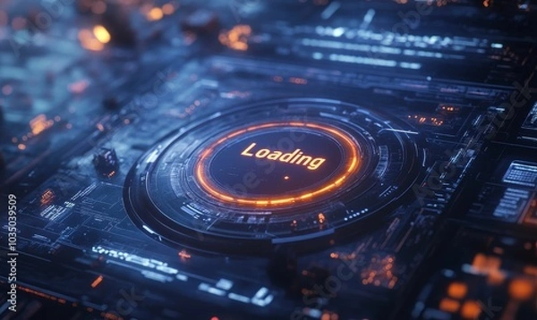 Obraz Futuristic interface with loading indicator.