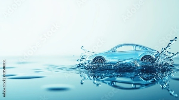 Fototapeta Toy car splashing through water, creating ripples on surface