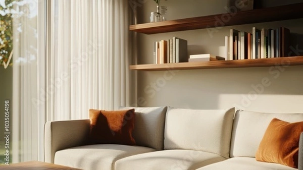 Fototapeta Cozy Scandinavian Living Room: A Perfect Nook for Relaxing with a Good Book