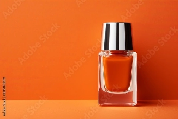 Obraz Sunset Glow: Orange Nail Polish on an Orange Background, generative ai