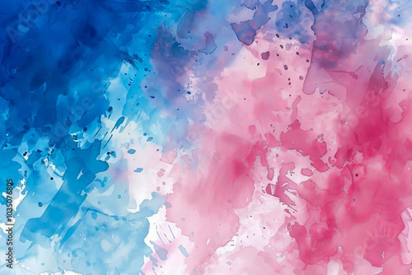 Fototapeta Vibrant abstract watercolor artwork featuring bold blue and pink splashes blending together, evoking creativity, fluidity, and artistic expression