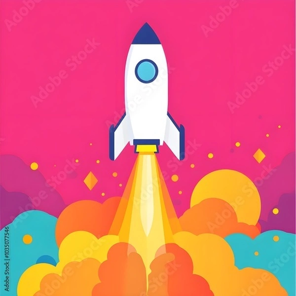 Obraz Rocket Launch Illustration  Startup Success  Business Growth  Innovation Concept