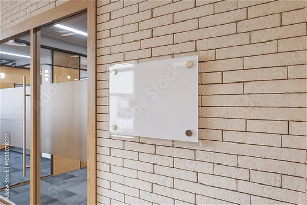 Obraz 회사 사무실 유리 싸인 보드 플레이트 간판 목업