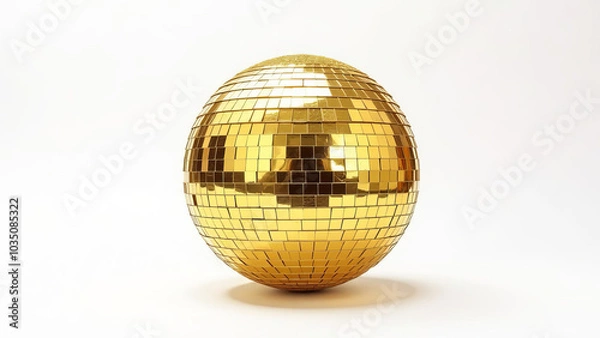 Fototapeta Shiny disco ball white background, space for text.