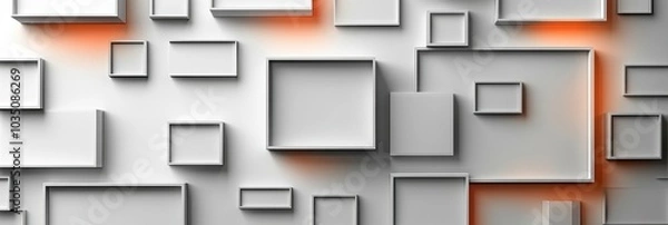 Fototapeta Floating geometric frames in diverse sizes, set against a clean white background, creating a modern and minimalist aesthetic.