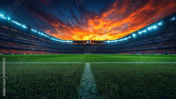 Obraz twilight sky at Santiago bernabeu night,Madrid,Spain,generative ai