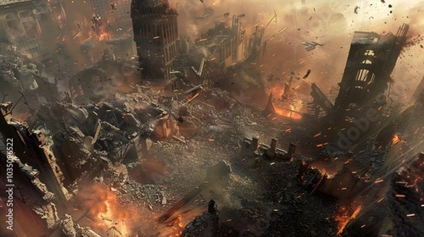 Obraz Post-Apocalyptic Cityscape: Ruins of a Fallen World