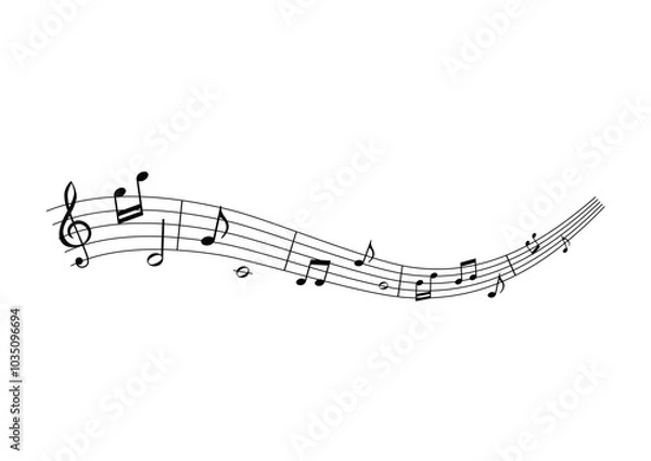 Obraz 波型の五線譜と音符のあしらい（細）
