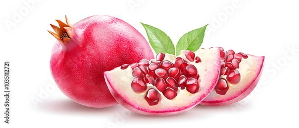 Fototapeta Pomegranate Explosion: Juicy, vibrant pomegranates burst with flavor in a dynamic, high-resolution image, perfect for food blogs, health websites, and product packaging.