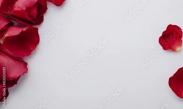 Fototapeta Red rose petals on a white background with copy space, Generative AI
