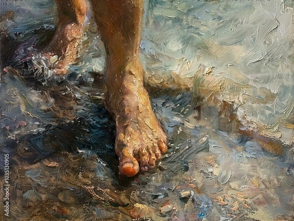 Obraz Close-up of Feet in Water on a Sandy Beach