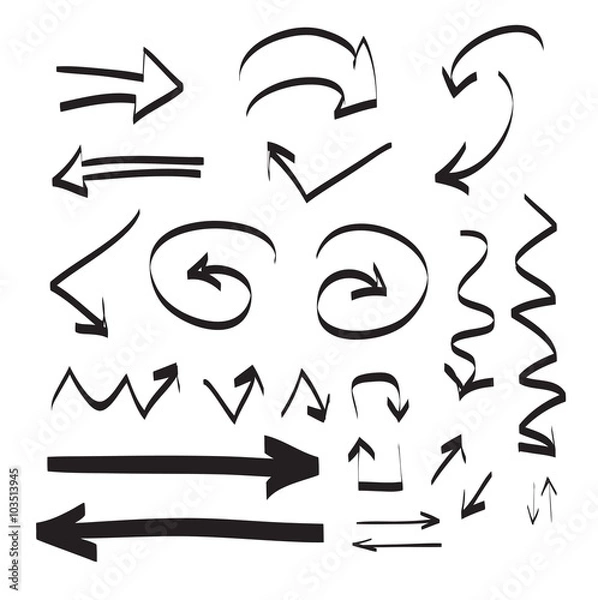 Fototapeta Hand drawn arrows vector set illustration, great for websites, magazines, designers, webdesigners