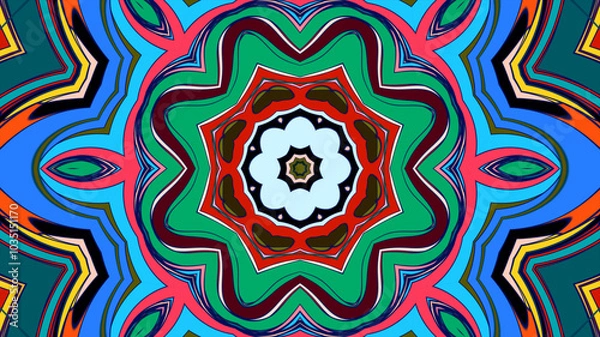 Fototapeta Abstract colorful psychedelic mandala pattern for a summer music festival