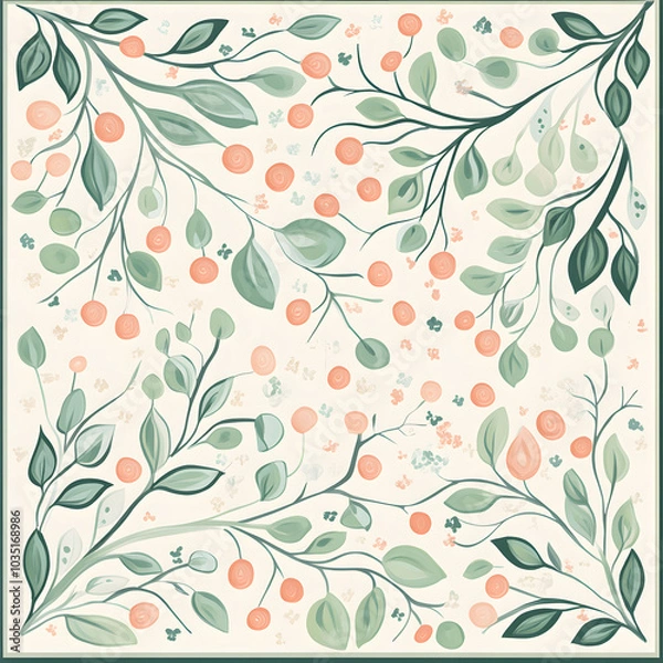 Fototapeta Geometric and Organic Doodle Tile and Carpet Designs with White Borders | Hand-drawn, Abstract, Floral, and Symmetrical Patterns in Soft Pastel and Earth Tones