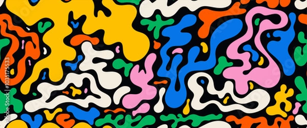 Obraz Seamless pattern with colored organic shapes. Template vector flat background in minimalist boho style. Wavy liquid distorted shapes. Abstract seamless pattern wavy background. Wavy concept background