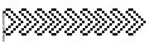 Fototapeta Pixel border arrow, way direction 8 bit retro mosaic element. Game simple solid decoration. Pixelated symbol. 