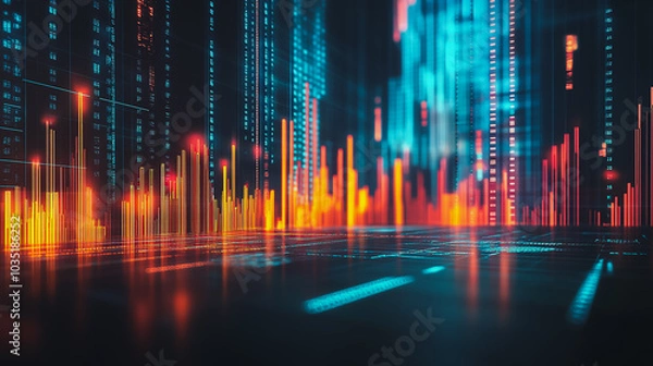 Fototapeta Abstract business network smart city and charts and graphs with statistics to innovative analyze business potential and forecast future development of companies growth.