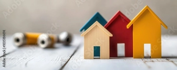 Fototapeta Closeup of housing development funding applications, representing solutions for affordable housing financing during a recession, 3D illustration