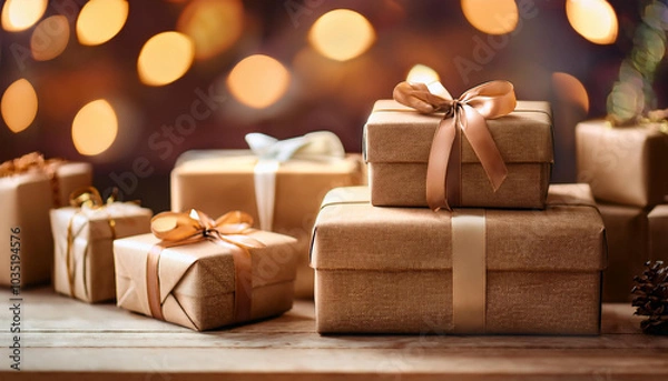 Obraz Festive Gift Wrapping with Eco-Friendly Touch