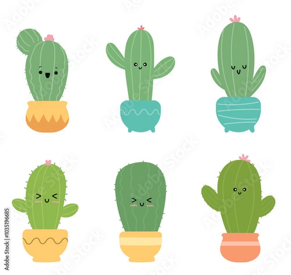 Obraz Collection Set Cute Cactus Illustration