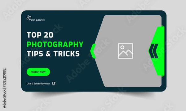 Obraz Trendy photography daily tips and tricks video thumbnail banner design, daily photography learning tips and techniques video cover banner design, editable vector eps 10 file format