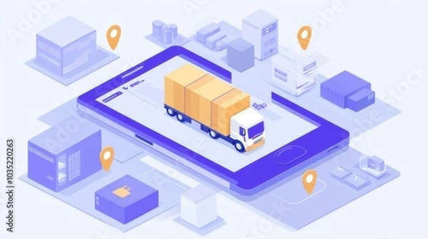 Obraz Digital logistics platform showing real-time shipment tracking on a mobile device, tech innovation