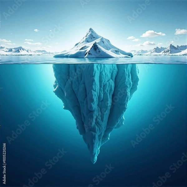 Obraz Iceberg - Hidden Danger and the Threat of Global Warming: An Invisible Environmental Crisis and the Warning of Glacier Melting