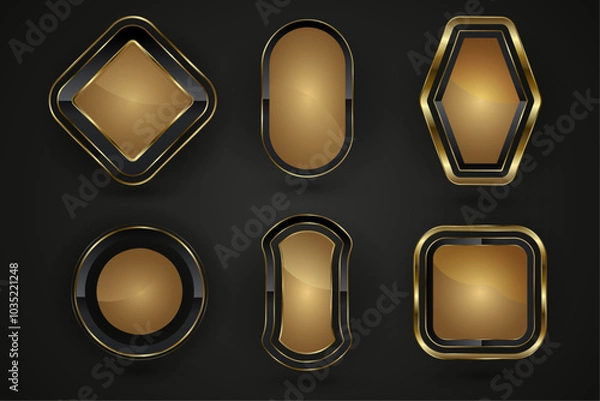 Fototapeta Set of six premium buttons vector, illustration are on the dark gradient background design. A groups of Luxury rectangle, circle, ovals and special shapes button vector