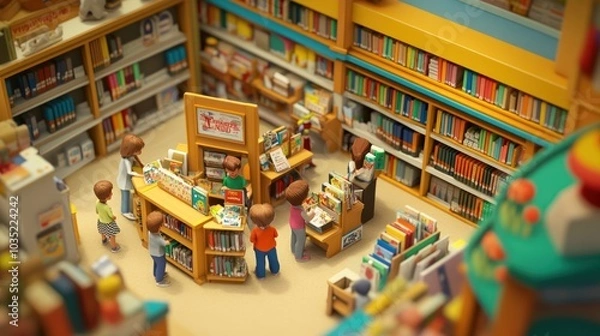 Obraz Miniature Model of a Bookstore with People Browsing