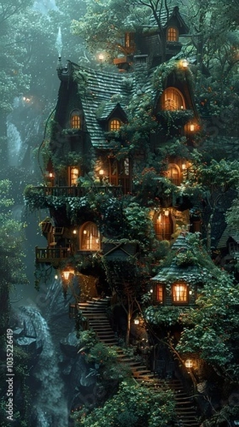 Fototapeta Enchanted Treehouse in a Magical Forest
