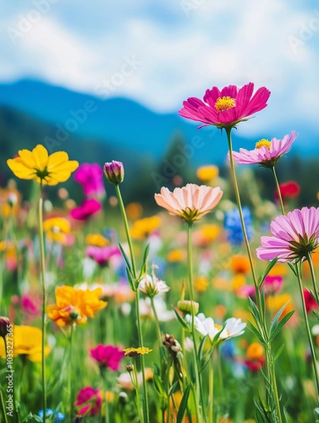 Fototapeta Multicolor Cosmos meadow field spring