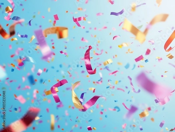 Fototapeta Colorful Confetti Falling Against Blurred Background – Festive Celebration Scene.