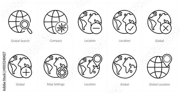 Fototapeta A set of 10 Navigation icons as global search, compass, location